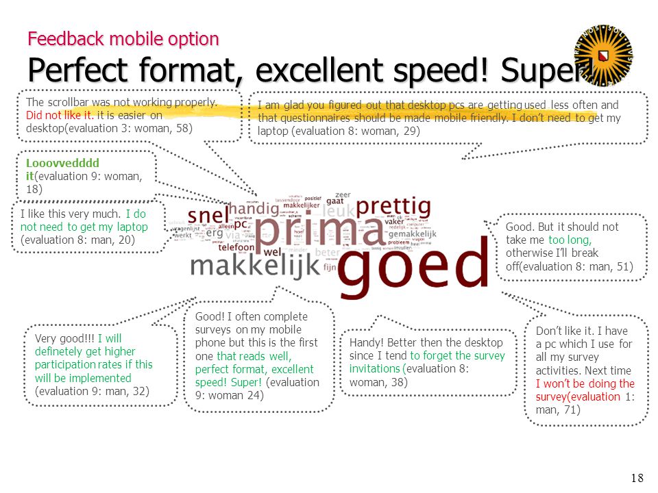 18 Feedback mobile option Perfect format, excellent speed.