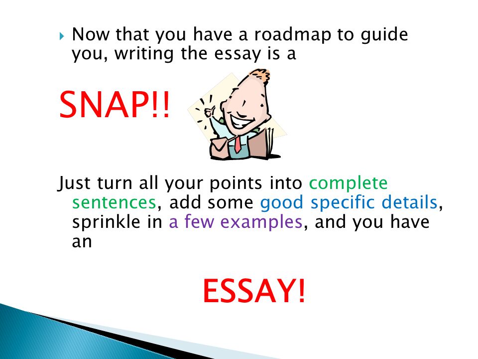  Now that you have a roadmap to guide you, writing the essay is a SNAP!.