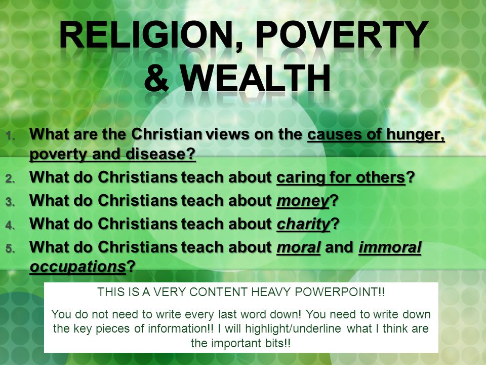 1. What are the Christian views on the causes of hunger, poverty and disease.