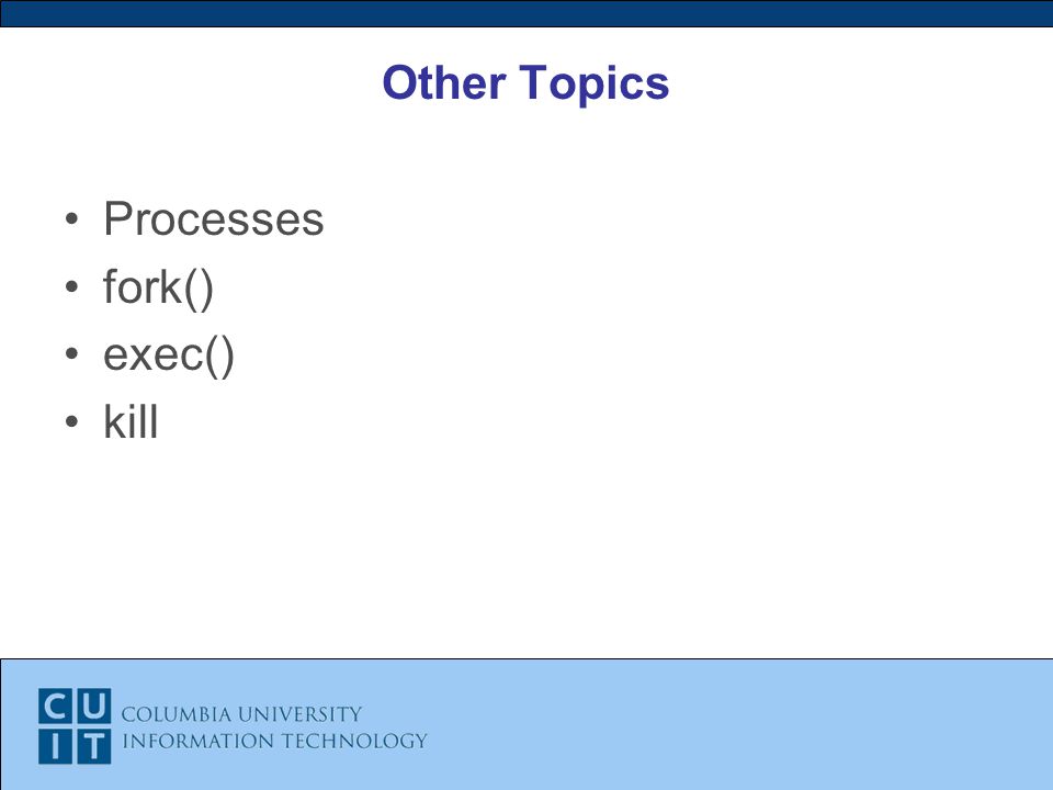 Other Topics Processes fork() exec() kill