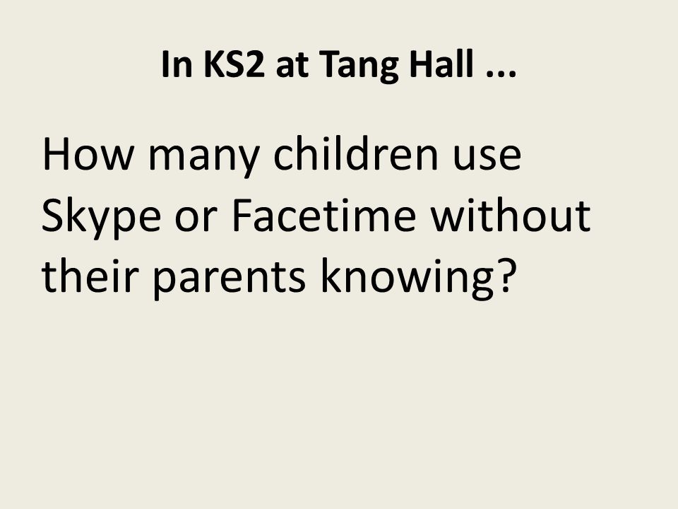 In KS2 at Tang Hall... How many children use Skype or Facetime without their parents knowing