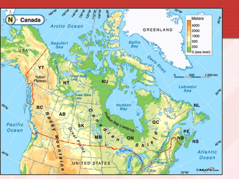 Максимальные высоты канады. Рельеф Канады карта. Рельеф Канады физическая карта. Рельеф Канады карта на русском. Географическая карта рельефа Канады.