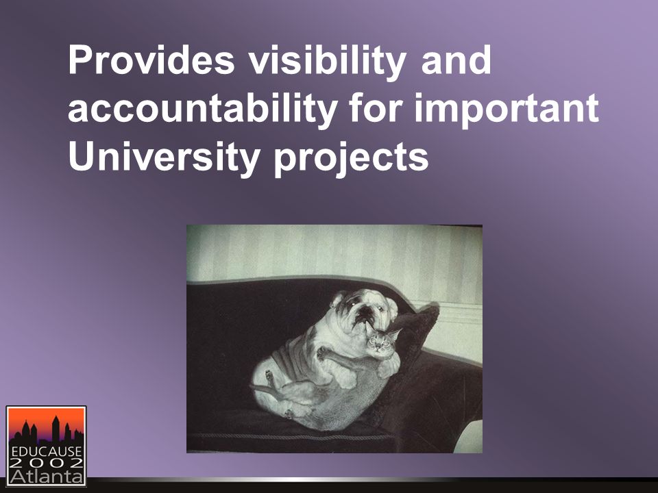 Provides visibility and accountability for important University projects