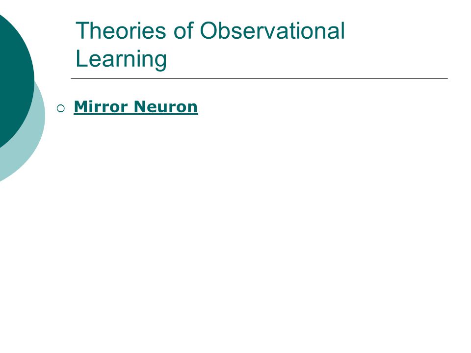Theories of Observational Learning  Mirror Neuron Mirror Neuron