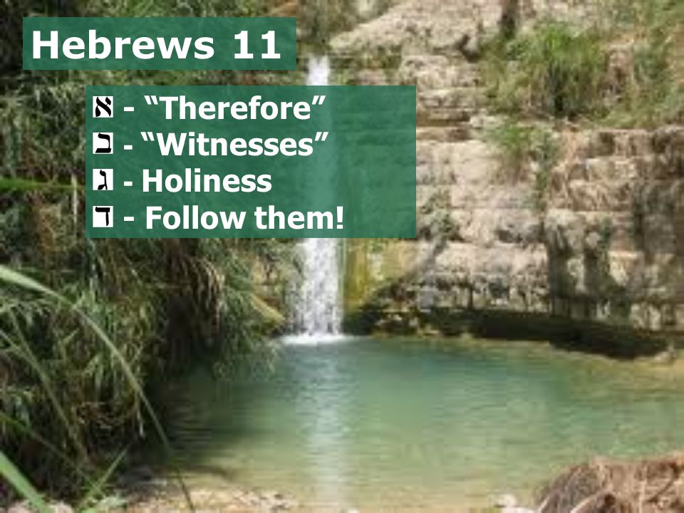 Hebrews 11 - Therefore - Witnesses - Holiness - Follow them!