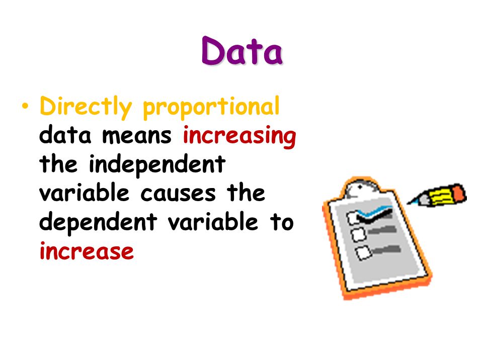 Data Directly proportional data means increasing the independent variable causes the dependent variable to increase