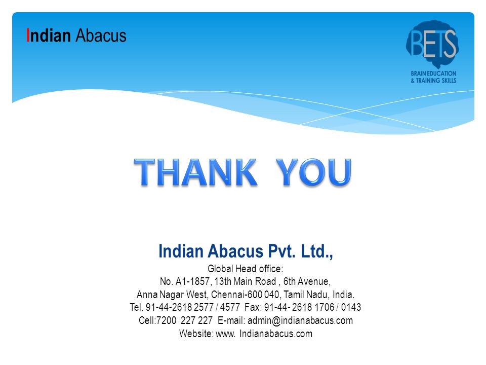 Indian Abacus Indian Abacus Pvt. Ltd., Global Head office: No.