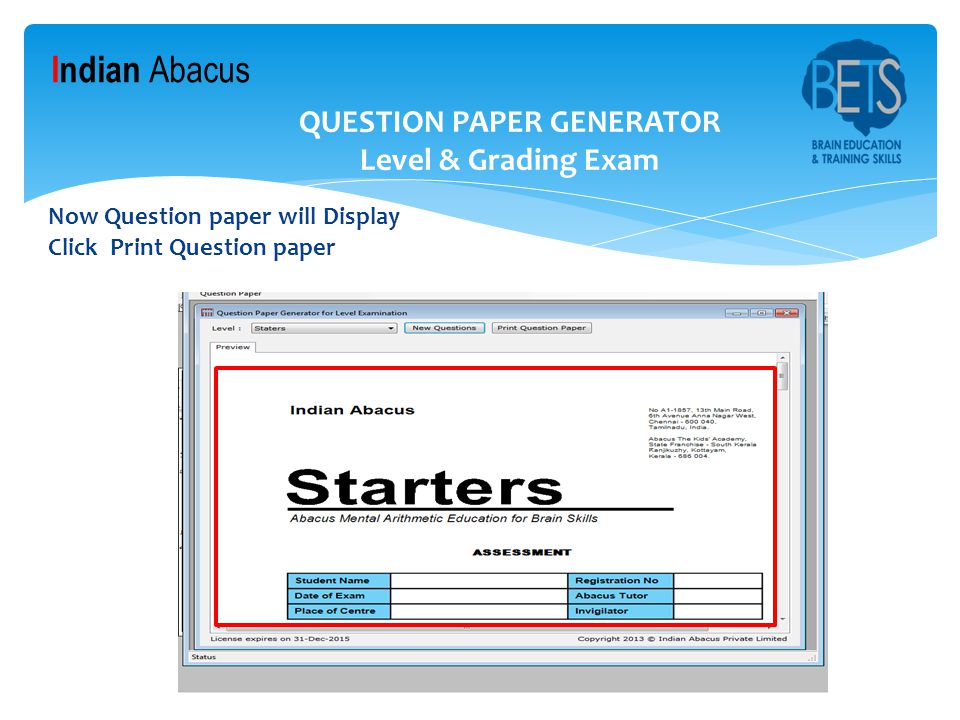 Indian Abacus Now Question paper will Display Click Print Question paper QUESTION PAPER GENERATOR Level & Grading Exam