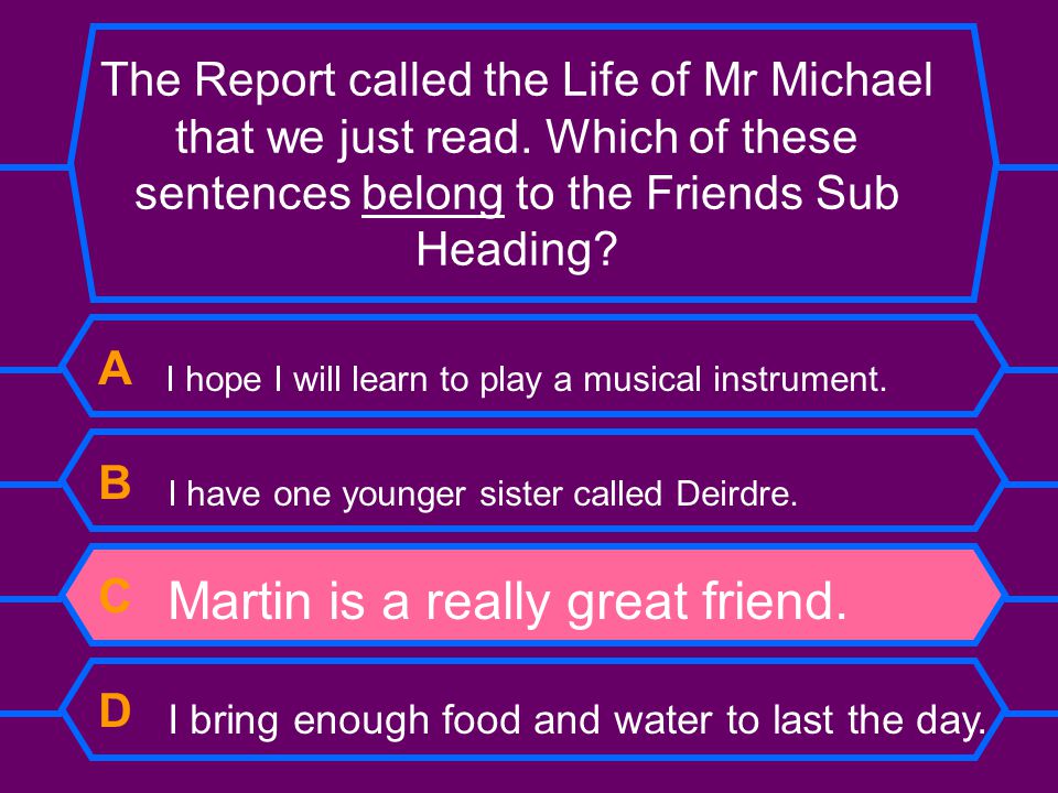The Report called the Life of Mr Michael that we just read.
