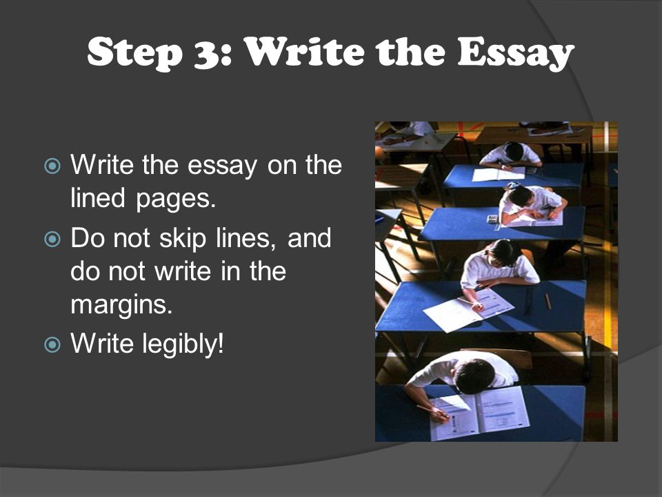 Step 3: Write the Essay  Write the essay on the lined pages.