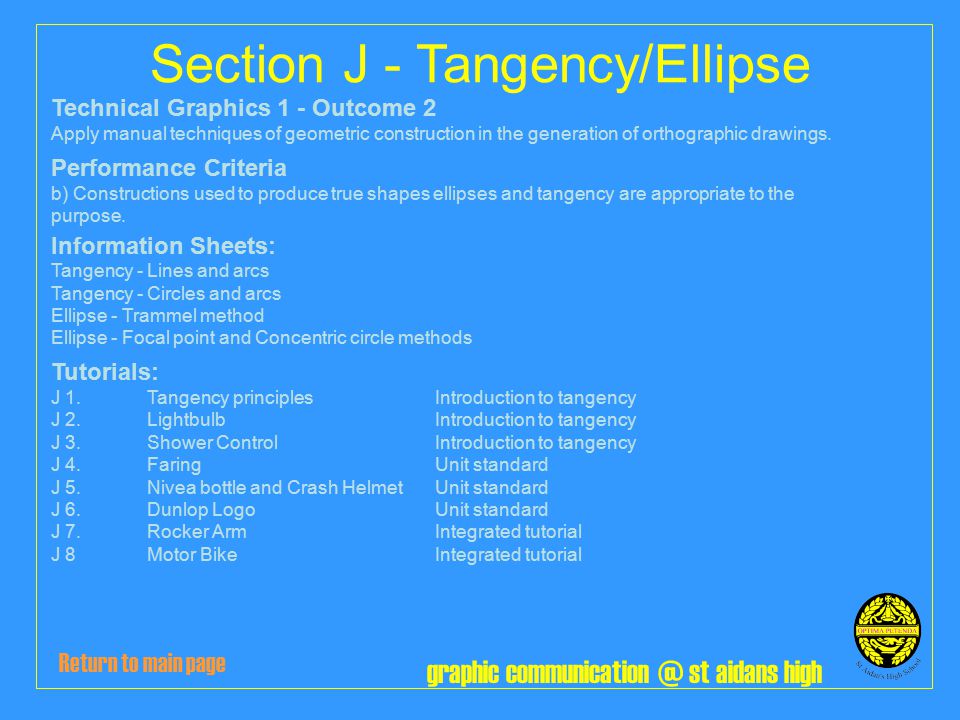 graphic st aidans high Section J - Tangency/Ellipse Technical Graphics 1 - Outcome 2 Apply manual techniques of geometric construction in the generation of orthographic drawings.