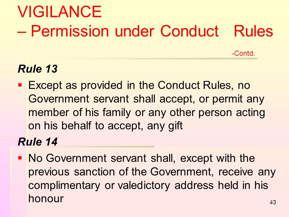 43 VIGILANCE – Permission under Conduct Rules -Contd.