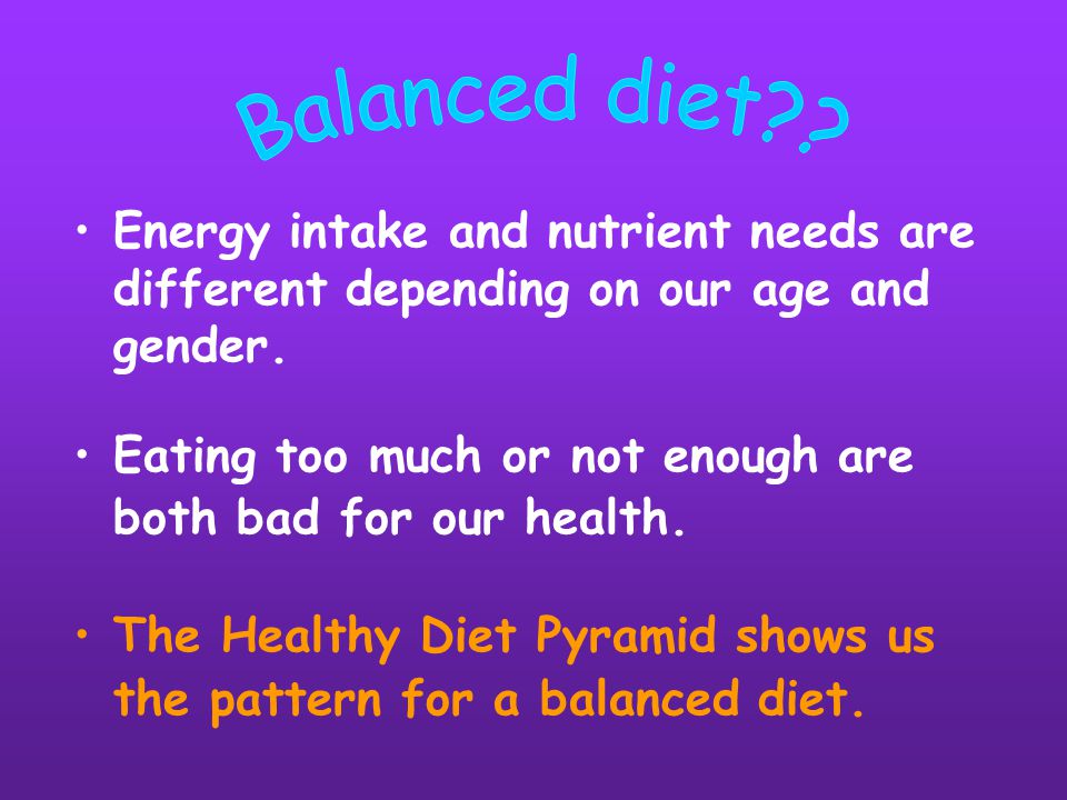 Energy intake and nutrient needs are different depending on our age and gender.