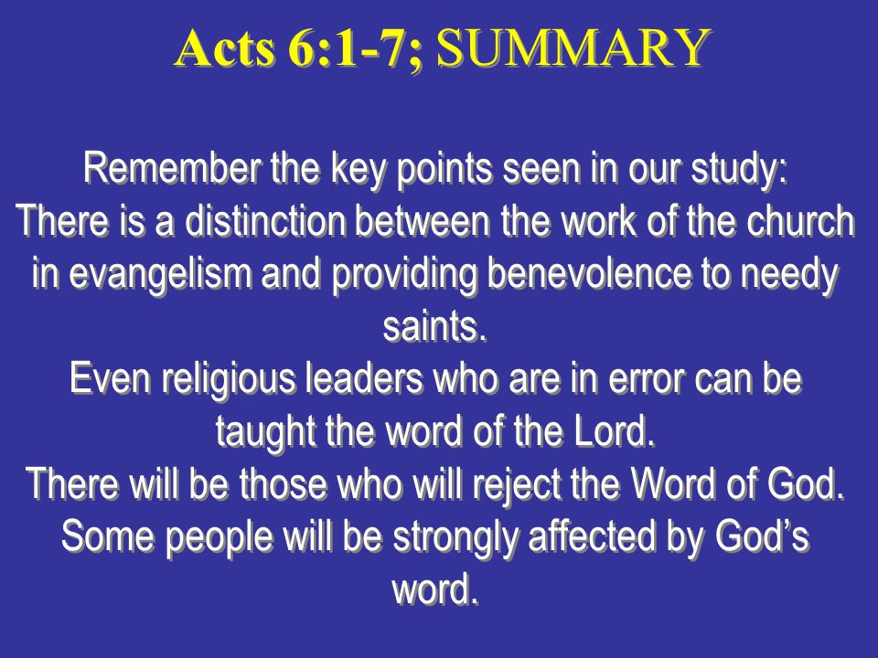 Acts 61 7 Summary Remember The Key Points Seen In Our