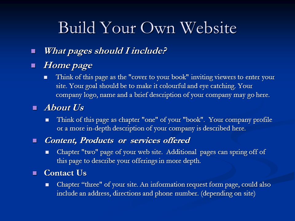 Build Your Own Website What pages should I include.