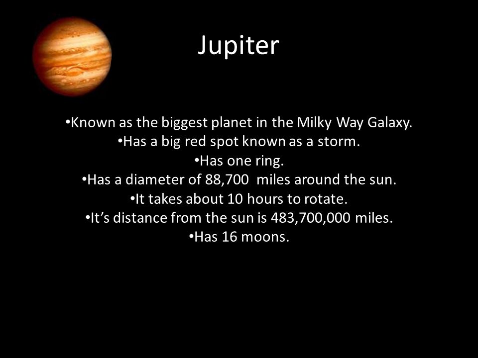 Known as the biggest planet in the Milky Way Galaxy.