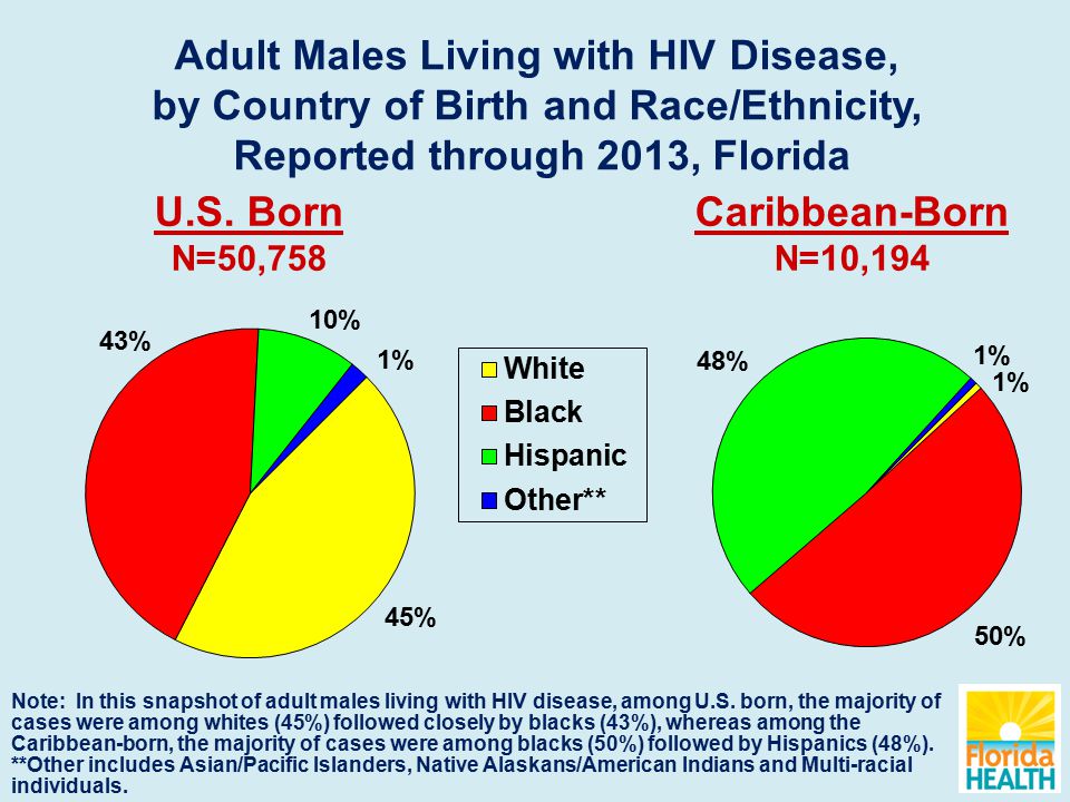 Adult Males Living with HIV Disease, by Country of Birth and Race/Ethnicity, Reported through 2013, Florida U.S.
