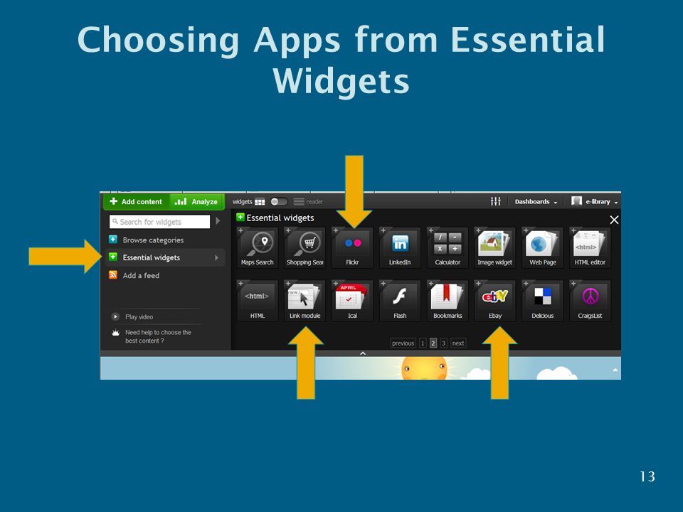 Choosing Apps from Essential Widgets 13