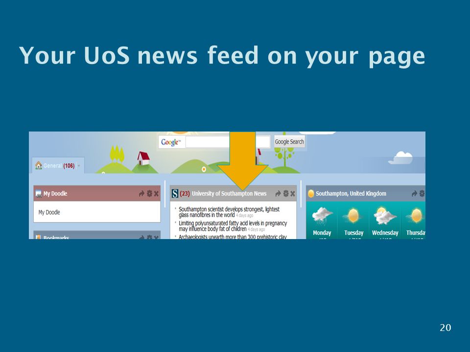 Your UoS news feed on your page 20