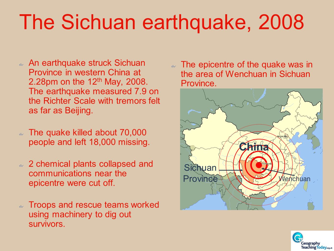 China Earthquakes: Learning from the past Tangshan (1976) & Sichuan (2008) Wikimedia Commons image by miniwiki and licensed for use under the Creative. - ppt download