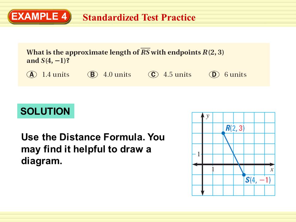 SOLUTION EXAMPLE 4 Standardized Test Practice Use the Distance Formula.