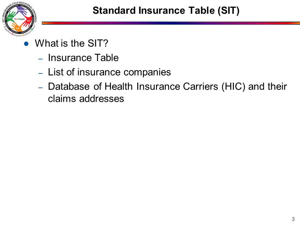 Standard Insurance Table (SIT) What is the SIT.