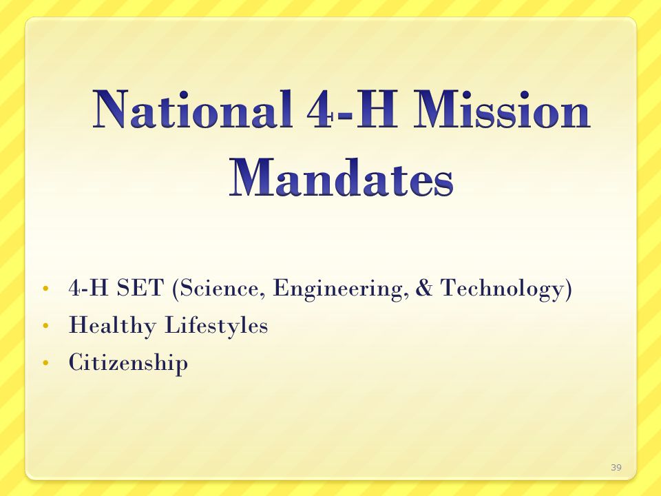 4-H SET (Science, Engineering, & Technology) Healthy Lifestyles Citizenship 39