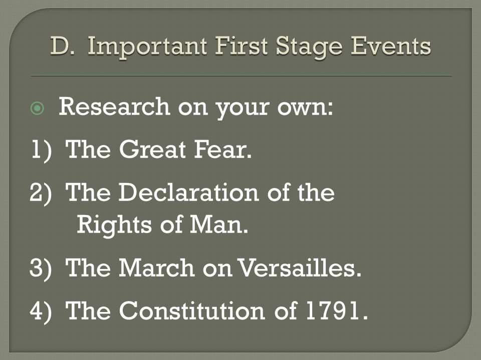  Research on your own: 1) The Great Fear. 2) The Declaration of the Rights of Man.