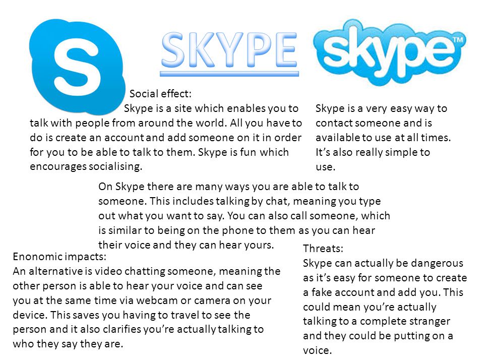 Social effect: Skype is a site which enables you to talk with people from around the world.