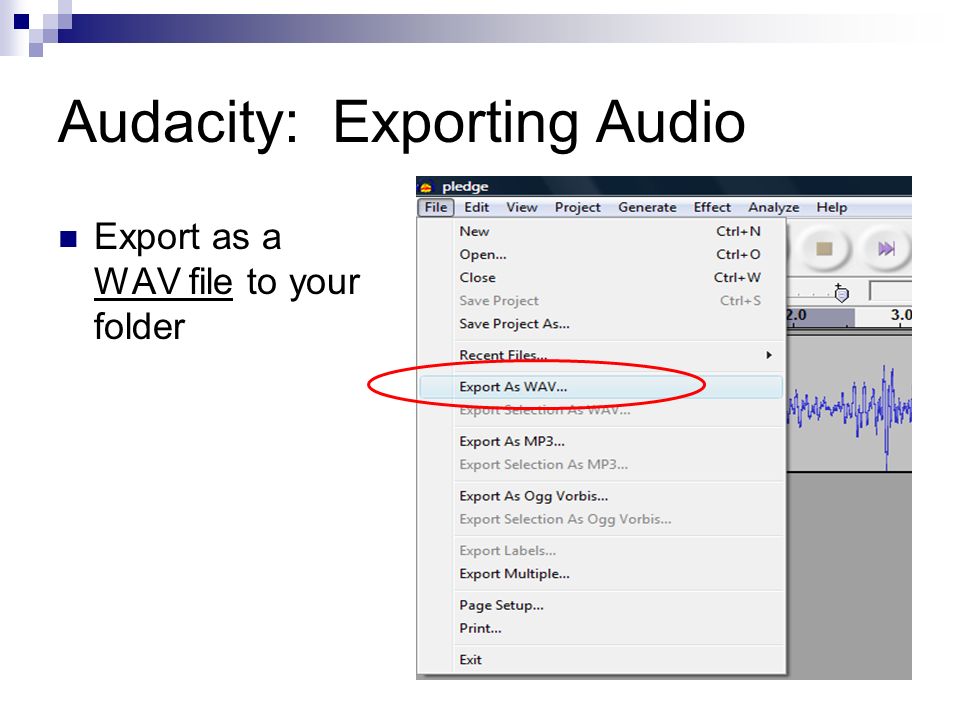 Audacity: Exporting Audio Export as a WAV file to your folder
