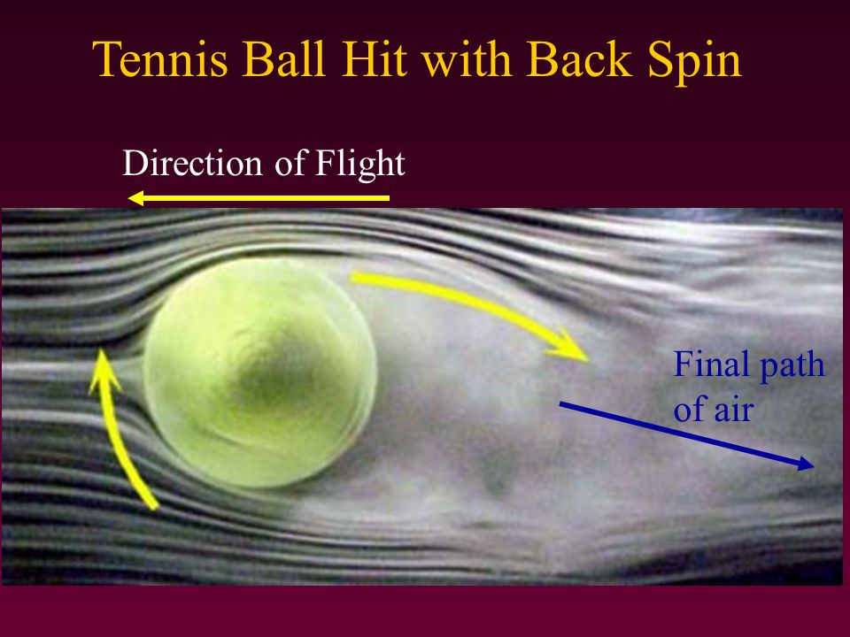 Tennis Ball Hit with Back Spin Direction of Flight Final path of air