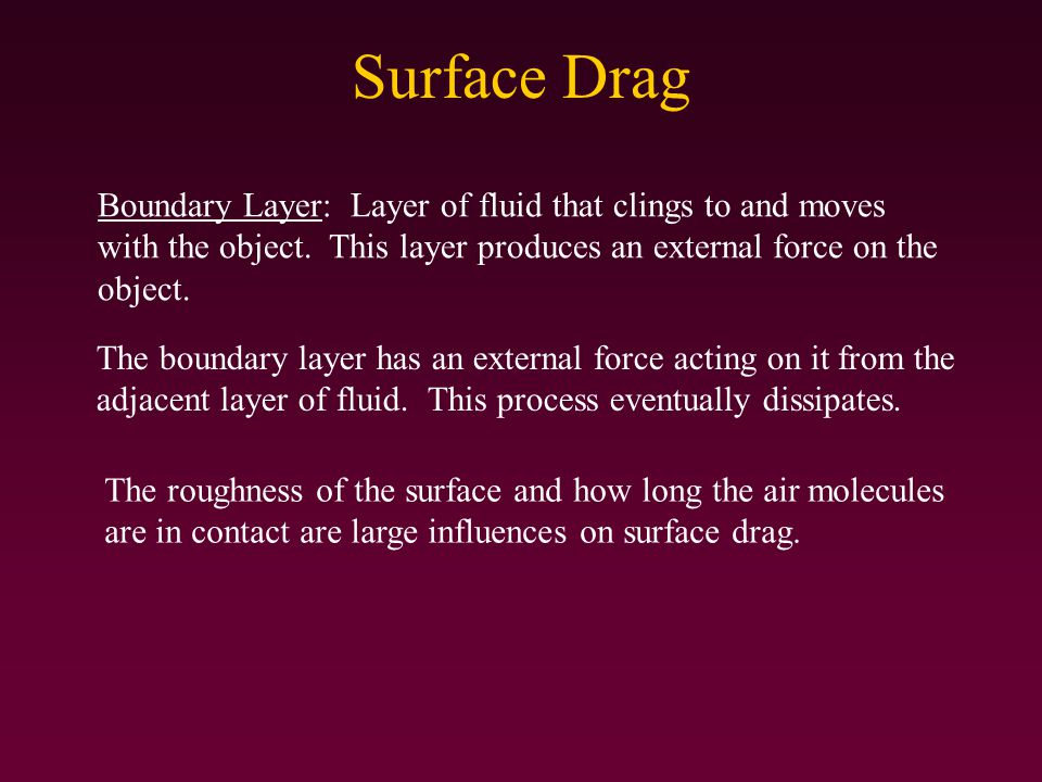 Surface Drag Boundary Layer: Layer of fluid that clings to and moves with the object.