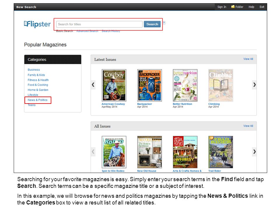 Searching for your favorite magazines is easy.