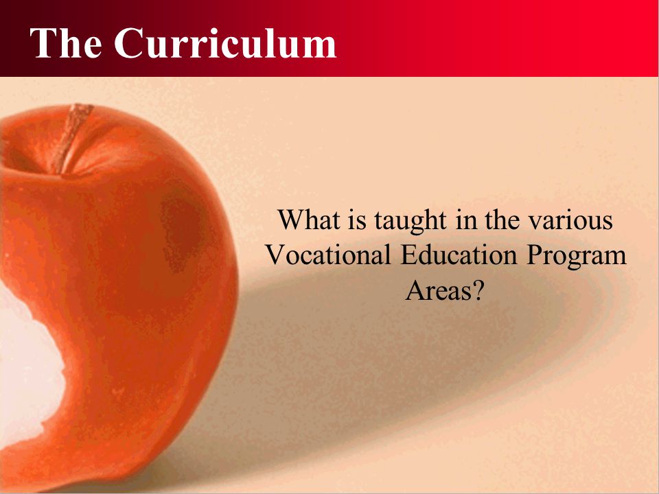 The Curriculum What is taught in the various Vocational Education Program Areas
