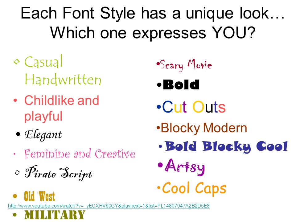 Each Font Style has a unique look… Which one expresses YOU.