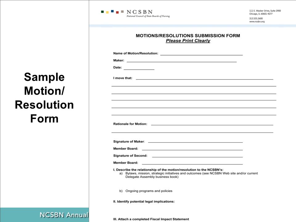 Sample Motion/ Resolution Form