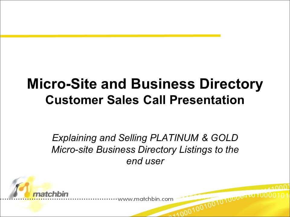 Micro-Site and Business Directory Customer Sales Call Presentation Explaining and Selling PLATINUM & GOLD Micro-site Business Directory Listings to the end user