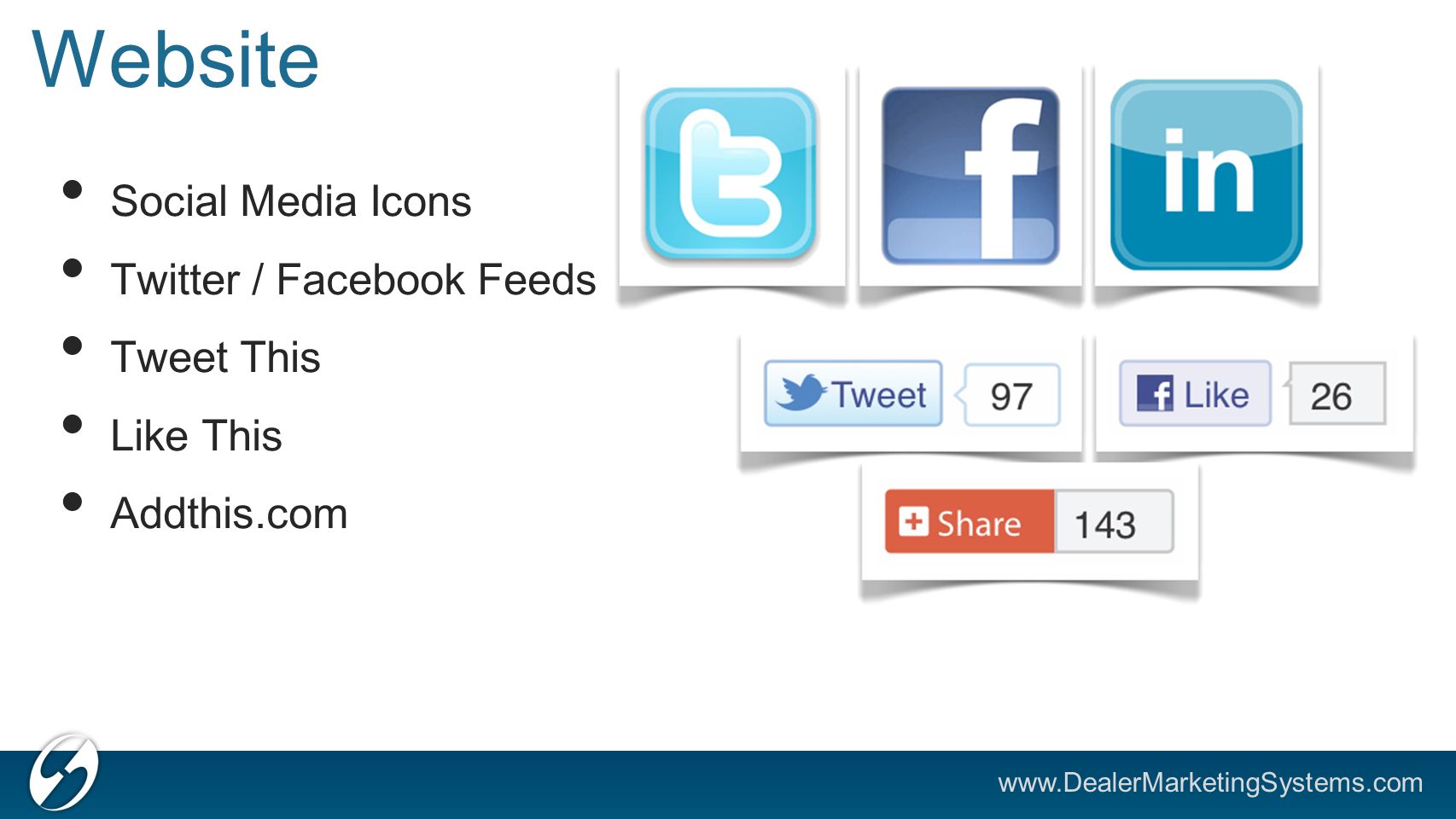 Website Social Media Icons Twitter / Facebook Feeds Tweet This Like This Addthis.com