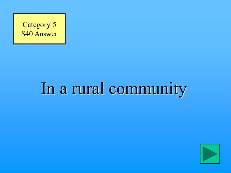 Category 5 $40 Question In what type of community would you find farms