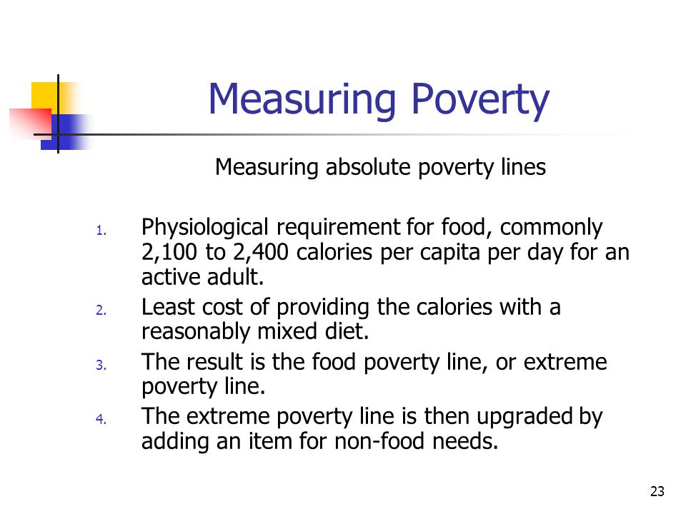 23 Measuring Poverty Measuring absolute poverty lines 1.