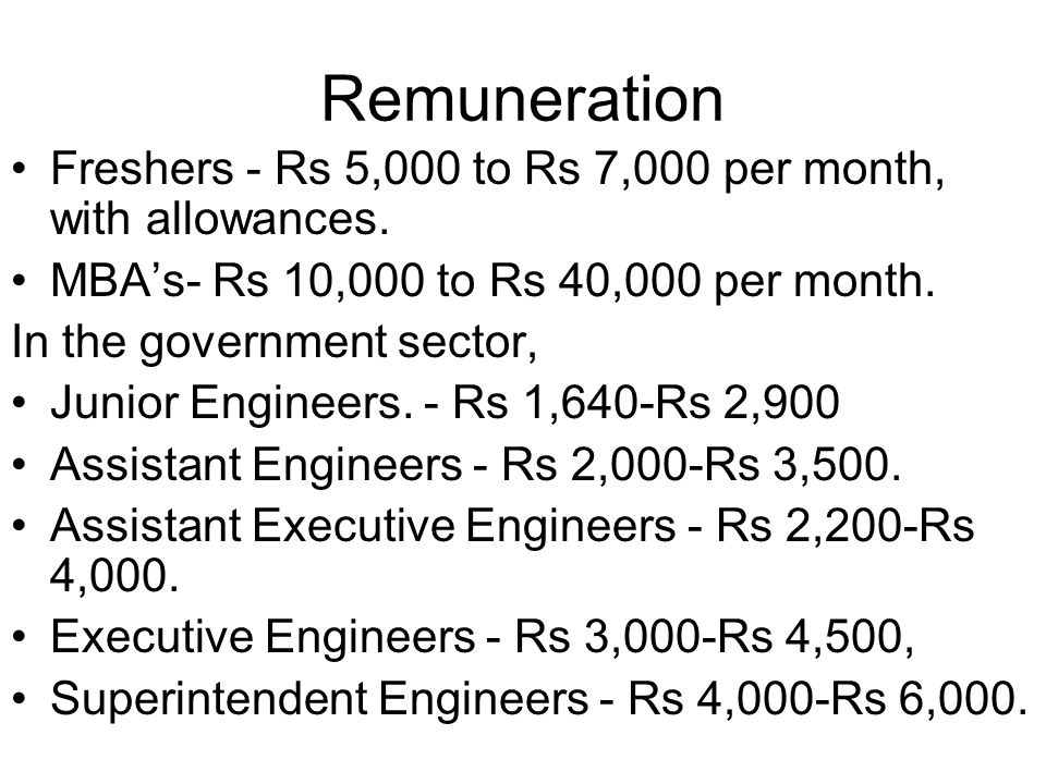 Remuneration Freshers - Rs 5,000 to Rs 7,000 per month, with allowances.
