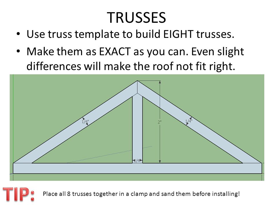 TRUSSES Use truss template to build EIGHT trusses.