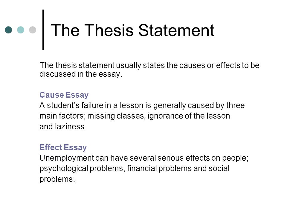 Cause Effect Essays Questions Why Did Mary Change Jobs How The Thesis Statement The Thesis Statement Usually States The Causes Or Effects To Be Discussed In