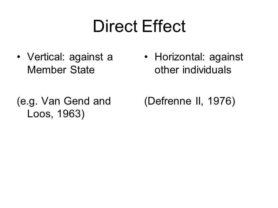 Direct Effect Vertical: against a Member State (e.g.