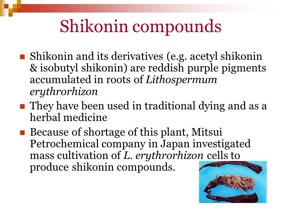 Shikonin compounds Shikonin and its derivatives (e.g.