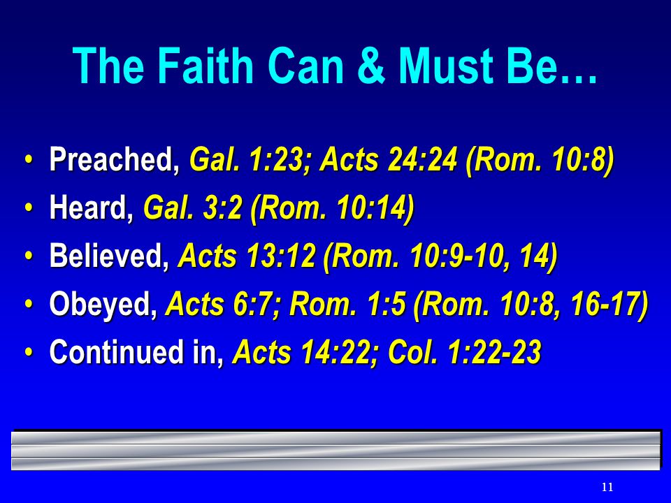 11 The Faith Can & Must Be… Preached, Gal. 1:23; Acts 24:24 (Rom.