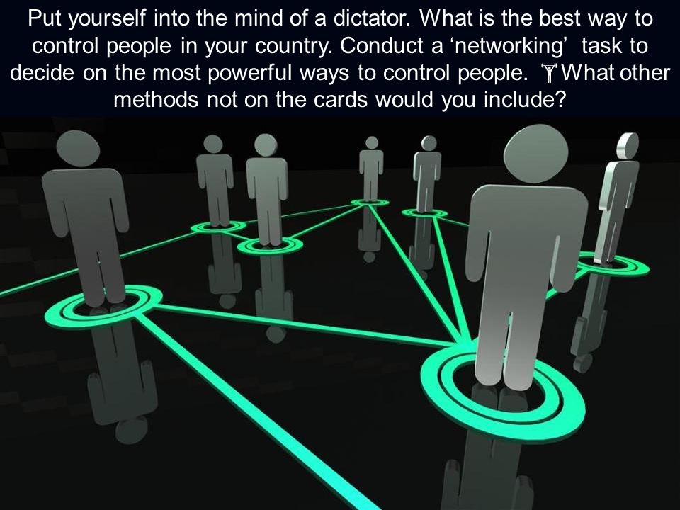 Put yourself into the mind of a dictator. What is the best way to control people in your country.