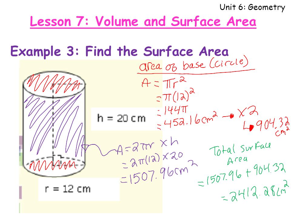 Unit 6: Geometry Example 3: Find the Surface Area Lesson 7: Volume and Surface Area