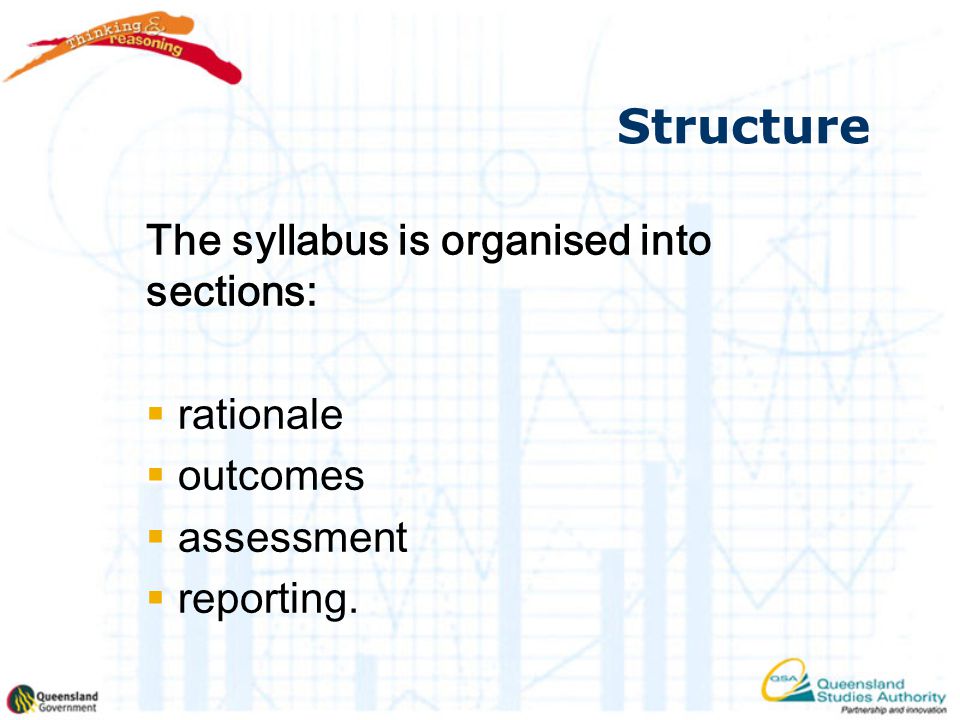 Structure The syllabus is organised into sections:  rationale  outcomes  assessment  reporting.
