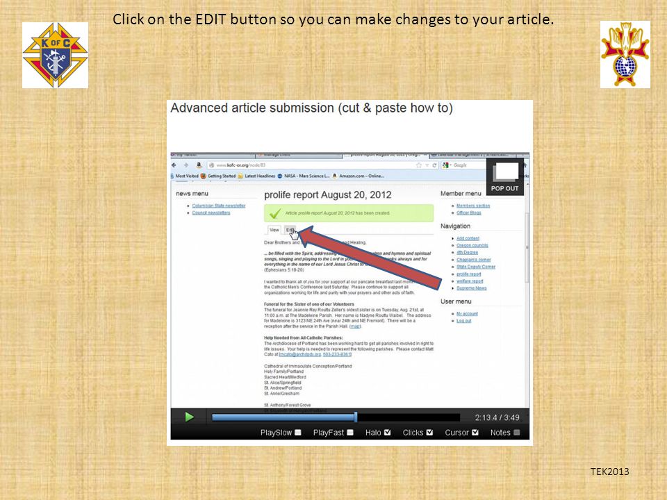 TEK2013 Click on the EDIT button so you can make changes to your article.